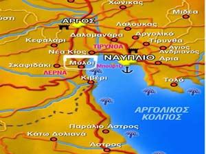 Χάρτης Μύλοι Ναύπλιο Άργος