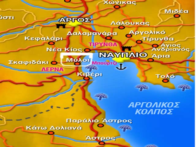 Nafplio miloi Argolida Map